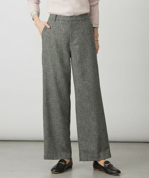 L size ONWARD(大きいサイズ)/エルサイズオンワード ラメツイード セミワイド パンツ グレー系 T15