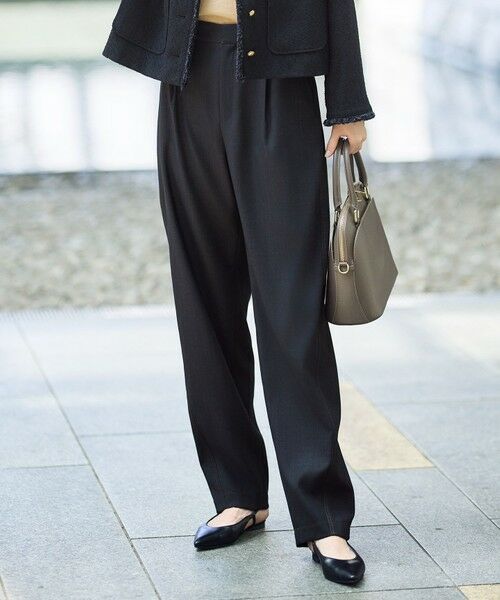 L size ONWARD(大きいサイズ)/エルサイズオンワード 【SHIHOさん着用・洗える】デニムライクツイルカーブテーパード パンツ ダークインディゴ 44