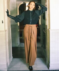 L size ONWARD(大きいサイズ) / エルサイズオンワード その他パンツ | 【SHIHOさん着用】フロントディテールラップワイド パンツ