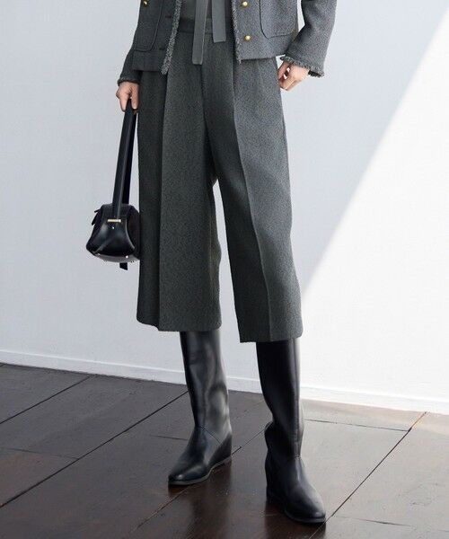 L size ONWARD(大きいサイズ)/エルサイズオンワード 【17号サイズまで展開・SHIHOさん着用】ブライトリングツイード2タッククロップド パンツ スレート 46