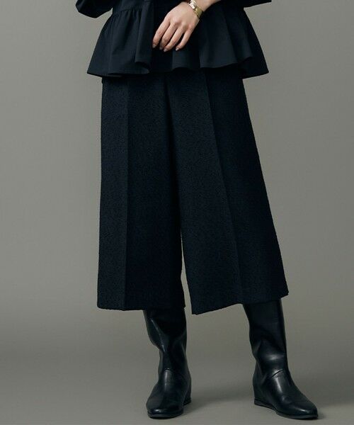 L size ONWARD(大きいサイズ)/エルサイズオンワード 【17号サイズまで展開・SHIHOさん着用】ブライトリングツイード2タッククロップド パンツ ネイビー 48