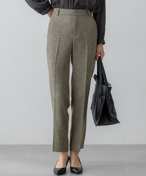 L size ONWARD(大きいサイズ)/エルサイズオンワード 【洗える/セットアップ対応】ウールライクカルゼ テーパード パンツ グレー系 44