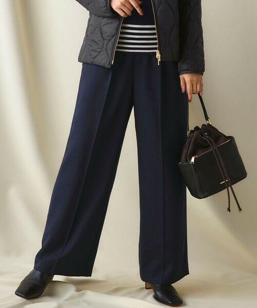 L size ONWARD(大きいサイズ)/エルサイズオンワード 【見上愛さん着用/洗える】TWビエラ タック ワイド パンツ ネイビー系 50