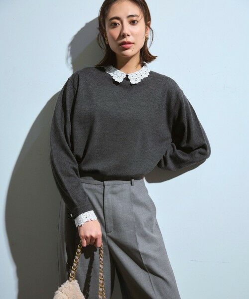 L size ONWARD(大きいサイズ) / エルサイズオンワード その他パンツ | 【滝沢眞規子さん着用/CanCam11月号掲載】ナチュラルストレッチサキソニー タック ワイド パンツ | 詳細15