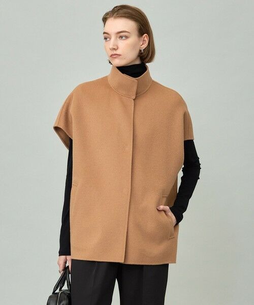 L size ONWARD(大きいサイズ)/エルサイズオンワード WoolRever スタンドカラージレ キャメル系 42