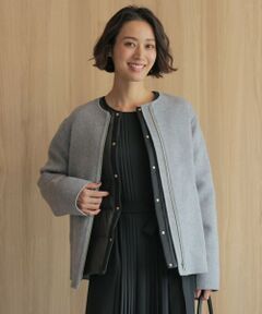 L size ONWARD(大きいサイズ) / エルサイズオンワード その他アウター | ウールナイロンリバー ノーカラー コート