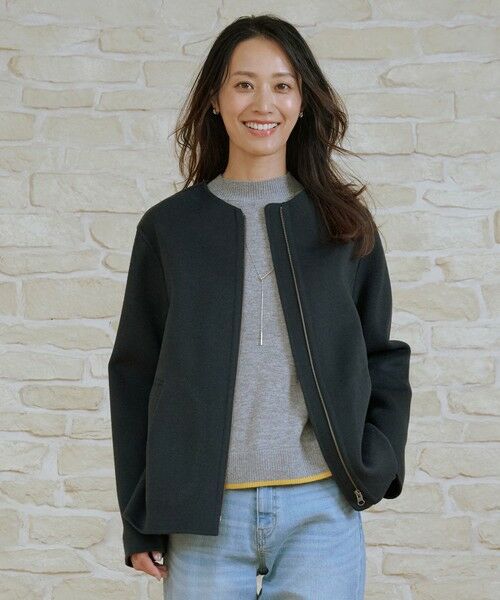 L size ONWARD(大きいサイズ)/エルサイズオンワード ウールナイロンリバー ノーカラー コート ミッドナイト系 T13