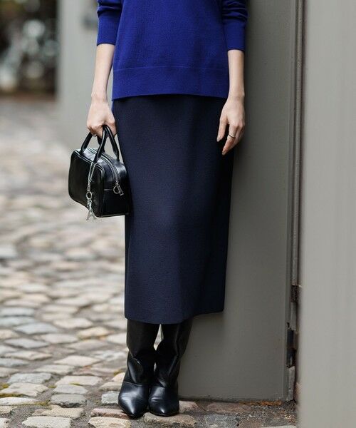 L size ONWARD(大きいサイズ)/エルサイズオンワード 【洗える】 シンセティックダブルフェイス ニットタイトスカート ネイビー系 XL