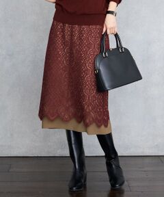 L size ONWARD(大きいサイズ) / エルサイズオンワード ミニ・ひざ丈スカート | 【SHIHOさん着用】バイカラーレース スカート