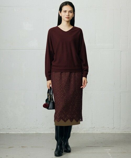 L size ONWARD(大きいサイズ) / エルサイズオンワード ミニ・ひざ丈スカート | 【SHIHOさん着用】バイカラーレース スカート | 詳細3