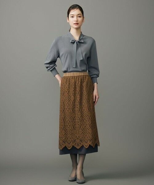 L size ONWARD(大きいサイズ) / エルサイズオンワード ミニ・ひざ丈スカート | 【SHIHOさん着用】バイカラーレース スカート | 詳細7