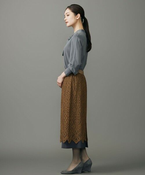 L size ONWARD(大きいサイズ) / エルサイズオンワード ミニ・ひざ丈スカート | 【SHIHOさん着用】バイカラーレース スカート | 詳細8