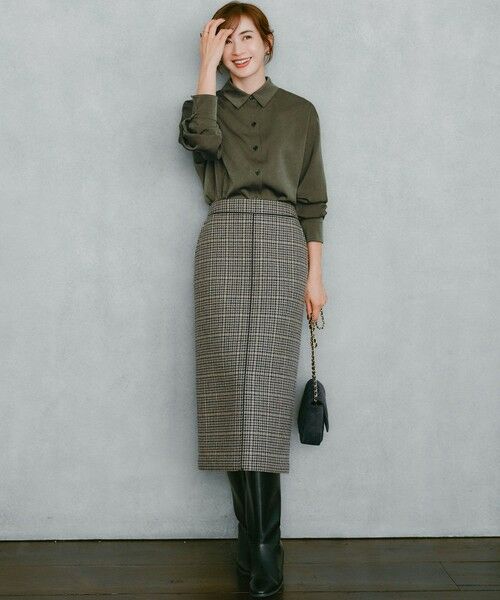 L size ONWARD(大きいサイズ) / エルサイズオンワード ミニ・ひざ丈スカート | 【見上愛さん着用】ボンディングチェックツイード Iライン スカート | 詳細3