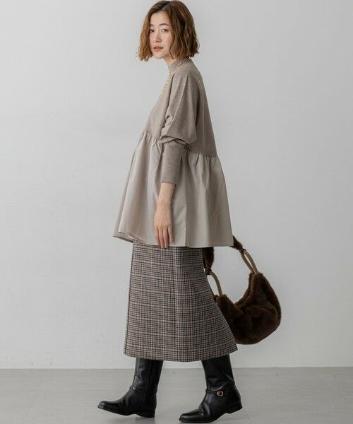 L size ONWARD(大きいサイズ) / エルサイズオンワード ミニ・ひざ丈スカート | 【見上愛さん着用】ボンディングチェックツイード Iライン スカート | 詳細8