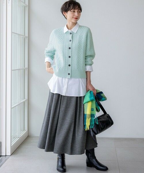 L size ONWARD(大きいサイズ) / エルサイズオンワード ミニ・ひざ丈スカート | 【洗える】ウールミルドジャージー タック スカート | 詳細3