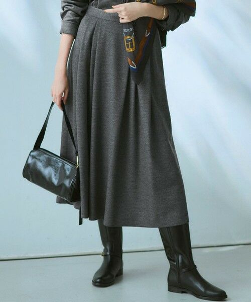 L size ONWARD(大きいサイズ)/エルサイズオンワード 【洗える】ウールミルドジャージー タック スカート グレー系 48