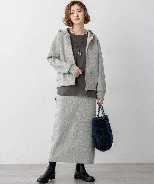 L size ONWARD(大きいサイズ) / エルサイズオンワード ミニ・ひざ丈スカート | 【洗える】コットンエアーダンボール Iライン スカート | 詳細4