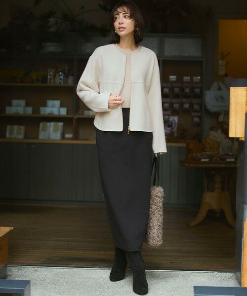 L size ONWARD(大きいサイズ) / エルサイズオンワード ミニ・ひざ丈スカート | 【洗える】コットンエアーダンボール Iライン スカート | 詳細5