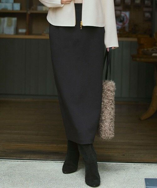 L size ONWARD(大きいサイズ)/エルサイズオンワード 【洗える】コットンエアーダンボール Iライン スカート ブラック系 44