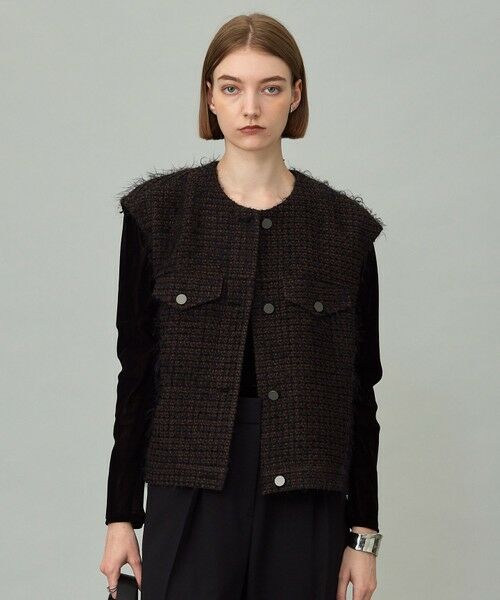 L size ONWARD(大きいサイズ) / エルサイズオンワード ベスト | フェザーツイード ベスト(ブラウン×ブラック系)
