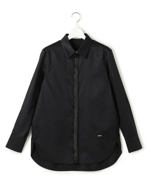 L size ONWARD(大きいサイズ)/エルサイズオンワード 【30th ANNIVERSARY】TOKYOスパンコールシャツ ブラック系 42