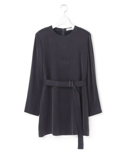 L size ONWARD(大きいサイズ)/エルサイズオンワード 【WEB＆一部店舗限定】BrightCupraSatin チュニックブラウス チャコールネイビー 42