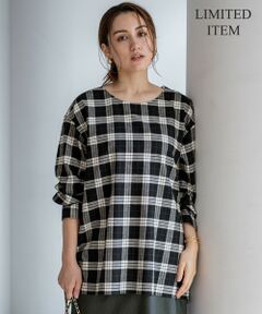 L size ONWARD(大きいサイズ) / エルサイズオンワード シャツ・ブラウス | 【Lサイズ限定】ブラッシュド ビエラチェック ノーカラーブラウス