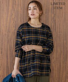 L size ONWARD(大きいサイズ) / エルサイズオンワード シャツ・ブラウス | 【Lサイズ限定】ブラッシュド ビエラチェック ノーカラーブラウス