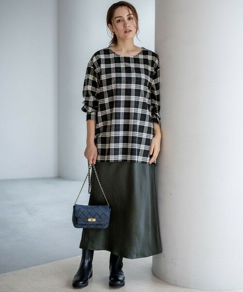 L size ONWARD(大きいサイズ) / エルサイズオンワード シャツ・ブラウス | 【Lサイズ限定】ブラッシュド ビエラチェック ノーカラーブラウス | 詳細1