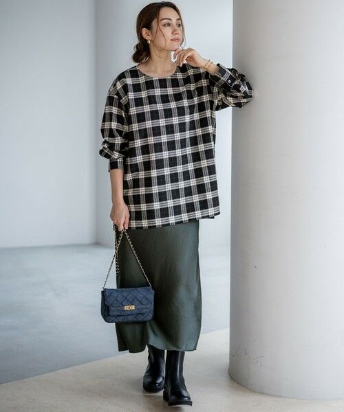 L size ONWARD(大きいサイズ) / エルサイズオンワード シャツ・ブラウス | 【Lサイズ限定】ブラッシュド ビエラチェック ノーカラーブラウス | 詳細2