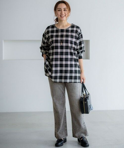 L size ONWARD(大きいサイズ) / エルサイズオンワード シャツ・ブラウス | 【Lサイズ限定】ブラッシュド ビエラチェック ノーカラーブラウス | 詳細3