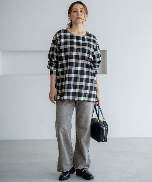 L size ONWARD(大きいサイズ) / エルサイズオンワード シャツ・ブラウス | 【Lサイズ限定】ブラッシュド ビエラチェック ノーカラーブラウス | 詳細4