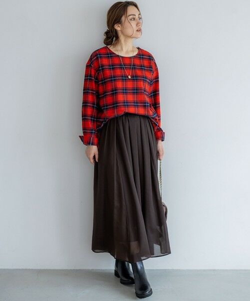 L size ONWARD(大きいサイズ) / エルサイズオンワード シャツ・ブラウス | 【Lサイズ限定】ブラッシュド ビエラチェック ノーカラーブラウス | 詳細8