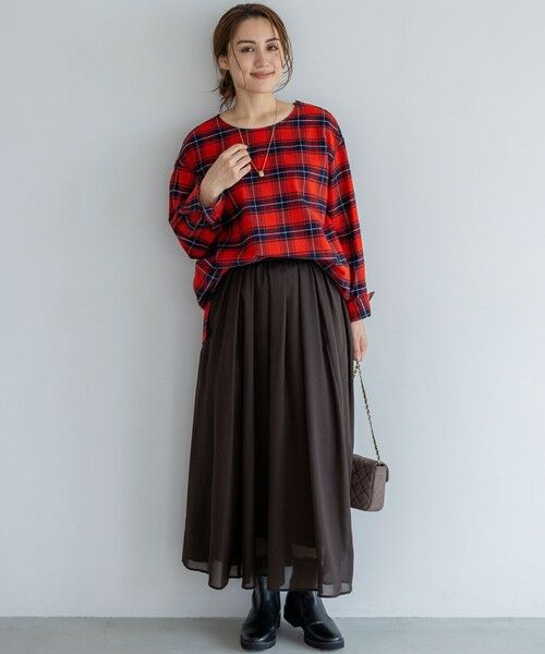 L size ONWARD(大きいサイズ) / エルサイズオンワード シャツ・ブラウス | 【Lサイズ限定】ブラッシュド ビエラチェック ノーカラーブラウス | 詳細9