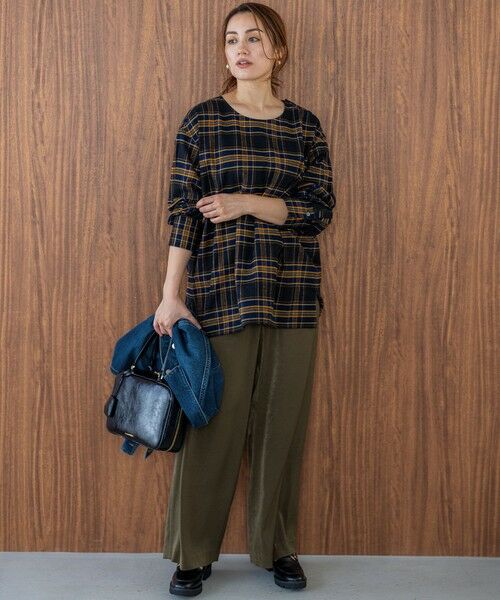 L size ONWARD(大きいサイズ) / エルサイズオンワード シャツ・ブラウス | 【Lサイズ限定】ブラッシュド ビエラチェック ノーカラーブラウス | 詳細10