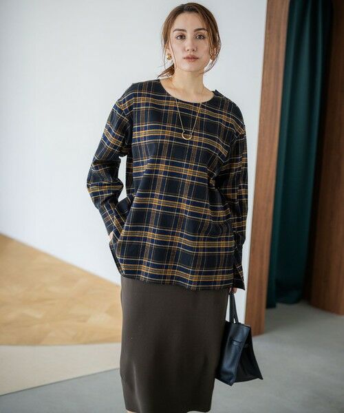 L size ONWARD(大きいサイズ) / エルサイズオンワード シャツ・ブラウス | 【Lサイズ限定】ブラッシュド ビエラチェック ノーカラーブラウス | 詳細13