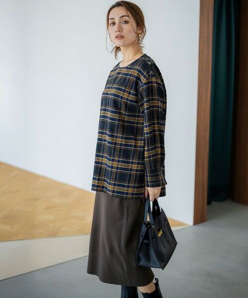 L size ONWARD(大きいサイズ) / エルサイズオンワード シャツ・ブラウス | 【Lサイズ限定】ブラッシュド ビエラチェック ノーカラーブラウス | 詳細14