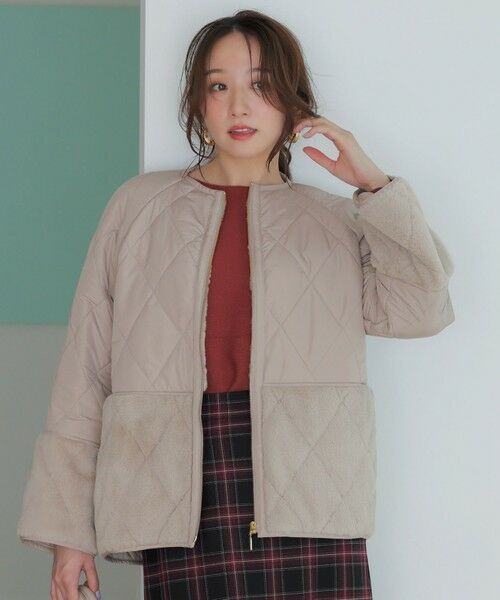 L size ONWARD(大きいサイズ) / エルサイズオンワード テーラードジャケット | フェイクファーコンビキルティング アウター | 詳細1