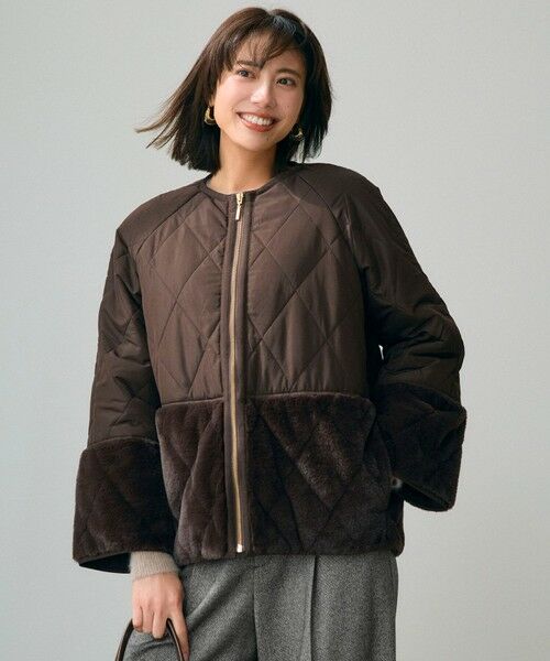 L size ONWARD(大きいサイズ) / エルサイズオンワード テーラードジャケット | フェイクファーコンビキルティング アウター | 詳細4