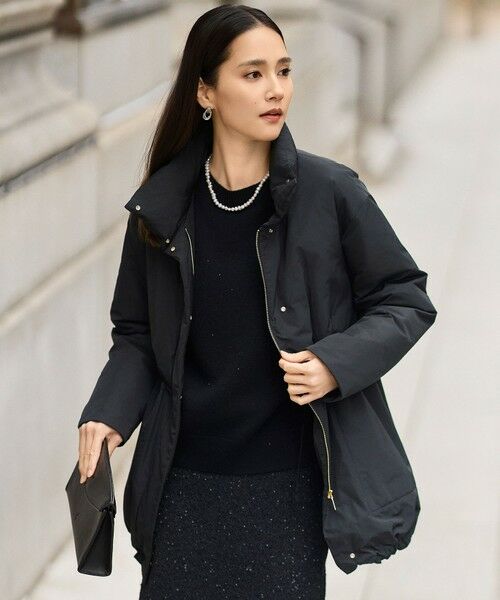 L size ONWARD(大きいサイズ)/エルサイズオンワード 【カタログ掲載】マイクロタッサーダウンスタンドカラー コート ブラック 48