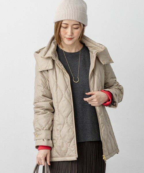 L size ONWARD(大きいサイズ)/エルサイズオンワード 【撥水加工】中綿パディング フード アウター ベージュ系 46