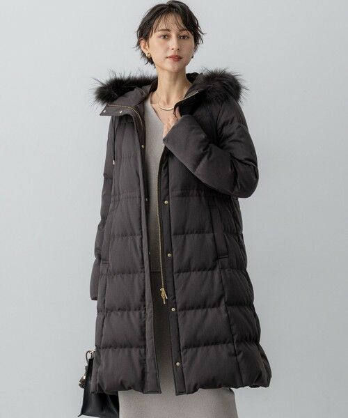 L size ONWARD(大きいサイズ)/エルサイズオンワード 【撥水加工】ブライトウール ロングダウンコート ブラウン系 48