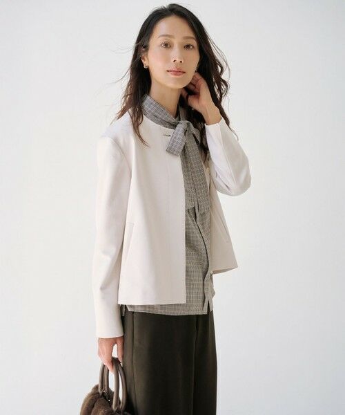 L size ONWARD(大きいサイズ) / エルサイズオンワード ノーカラージャケット | 【WEB限定カラーあり】ツムギートflannel ノーカラー ジャケット | 詳細1