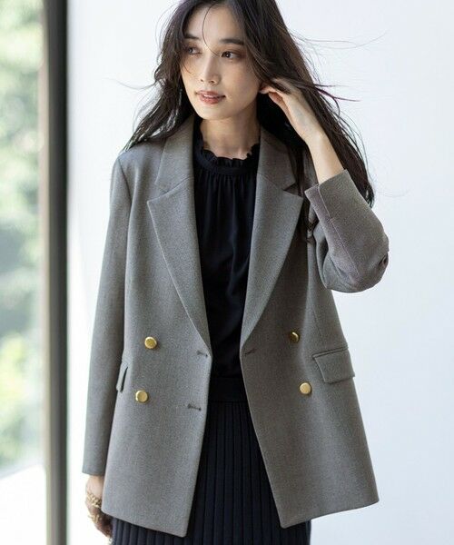 L size ONWARD(大きいサイズ)/エルサイズオンワード 【保温効果・ストレッチ・洗える】ビューティサーモ2WAYストレッチ テーラードジャケット グレーシャンブレー XL L size ONWARD(大きいサイズ)/エルサイズオンワード 【保温効果・ストレッチ・洗える】ビューティサーモ2WAYストレッチ テーラードジャケット グレーシャンブレー XL