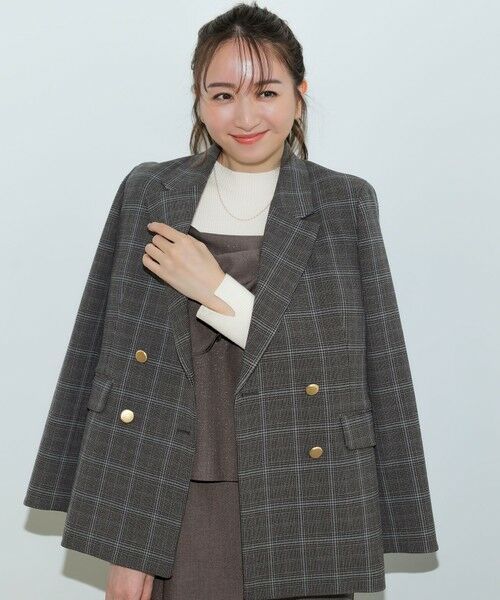 L size ONWARD(大きいサイズ)/エルサイズオンワード 【保温効果・ストレッチ・洗える】ビューティサーモ2WAYストレッチ テーラードジャケット グレーチェック XL