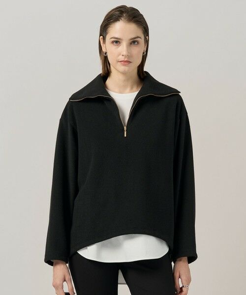 L size ONWARD(大きいサイズ)/エルサイズオンワード 【洗える】 トスカーナフリース ハーフジッププルオーバー ブラック L