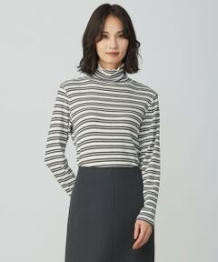 L size ONWARD(大きいサイズ) / エルサイズオンワード カットソー | カシミヤシルク シアーリブ ボーダー タートル カットソー