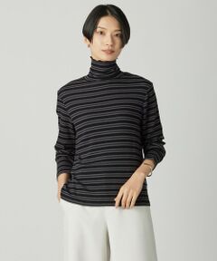 L size ONWARD(大きいサイズ) / エルサイズオンワード カットソー | カシミヤシルク シアーリブ ボーダー タートル カットソー