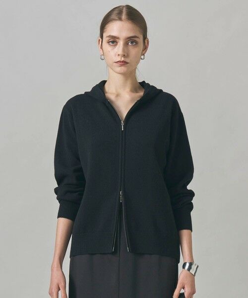 L size ONWARD(大きいサイズ)/エルサイズオンワード 【洗える】ソフトカシミヤミックス ジップアップ ニットパーカー ブラック系 L