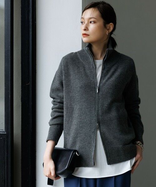 L size ONWARD(大きいサイズ)/エルサイズオンワード 【新色追加・洗える】ソフトカシミヤミックス ニットトラックジャケット ミディアムグレー系 L